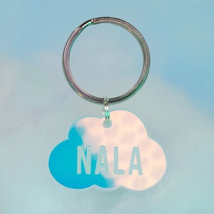 Custom Pet Tag for Dogs and Cats | Personalized Hologram Cloud Pet ID Tag in Iridescent Acrylic | Engraved Dog Charm or Cat Tag