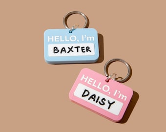 Custom Pet Tag for Dogs and Cats | Personalized Hello I'm Pet Tag | Hello I'm Dog Tag | Engraved Acrylic Dog Tag or Cat Tag | Name Badge