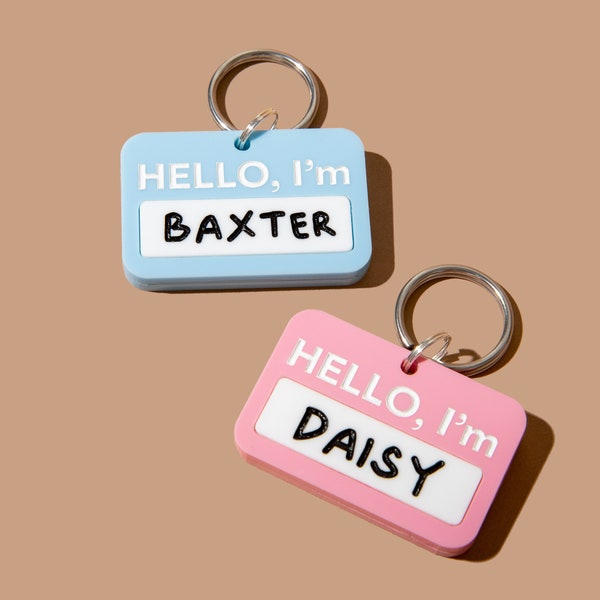 Custom Pet Tag for Dogs and Cats | Personalized Hello I'm Pet Tag | Hello I'm Dog Tag | Engraved Acrylic Dog Tag or Cat Tag | Name Badge