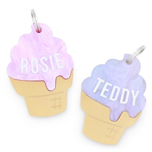 Custom Pet Tag for Dogs and Cats | Personalized Ice Cream Pet ID Tag in Acrylic | Engraved Dog Tag or Cat Tag
