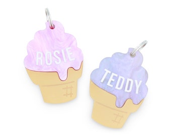 Custom Pet Tag for Dogs and Cats | Personalized Ice Cream Pet ID Tag in Acrylic | Engraved Dog Tag or Cat Tag