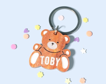Custom Pet Tag for Dogs and Cats - Personalized Teddy Bear Name Tag in Pearl White Brown Acrylic