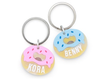 Custom Doughnut Pet Tag for Dogs and Cats | Personalized Donut Pet ID Tag in Pink Blue Acrylic | Engraved Donut Dog Tag Cat Tag