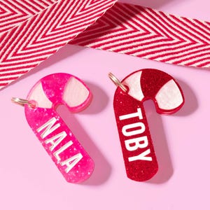 Candy Cane Pet Tag for Dogs and Cats | Personalized Christmas Candy Cane Tag in Acrylic | Custom Engraved Candy Cane Dog ID Tag and Cat Tag