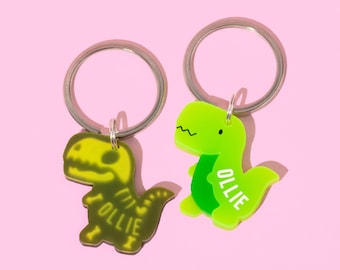 Custom T-Rex Pet Tag for Dogs and Cats | Personalized Dinosaur Pet Tag in Green Acrylic | Engraved Dog Tag or Cat Tag