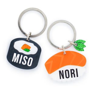 Custom Pet Tag for Dogs and Cats | Personalized Sushi Pet ID Tag in Acrylic | Engraved Sushi Dog Tag and Cat Tag | Sushi Dog Tag + Cat Tag