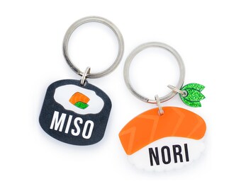 Custom Pet Tag for Dogs and Cats | Personalized Sushi Pet ID Tag in Acrylic | Engraved Sushi Dog Tag and Cat Tag | Sushi Dog Tag + Cat Tag