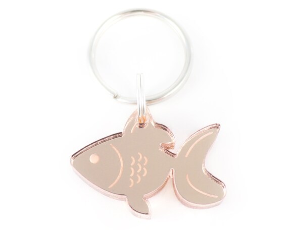 Custom Cat Tag |  Personalized Goldfish Kitten Cat ID Charm in Mirror Rose Gold | Engraved Cat Tag | Gift for Cat Lovers