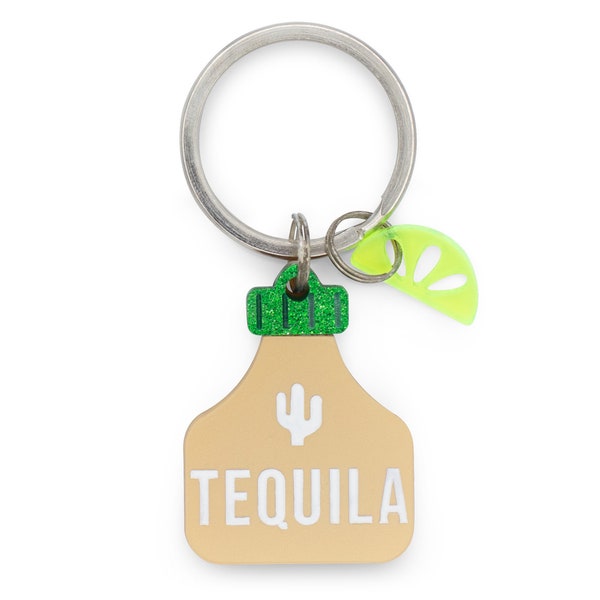 Custom Pet Tag for Dogs and Cats | Personalized Tequila Pet ID Tag in Gold and Glitter Green with Lime Charm | Engraved Dog Tag or Cat Tag