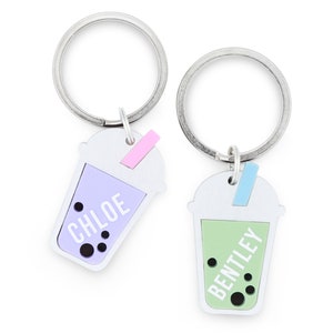 Custom Pet Tag for Dogs and Cats | Cu-Tea Personalized Boba BBT Bubble Tea Pet ID Tag in Acrylic | Engraved Dog Tag or Cat Tag