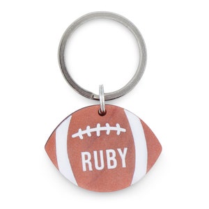 Custom Pet Tag for Dogs and Cats | Personalized Football Pet ID Tag in Marble Brown Acrylic | Engraved Sports Football Dog Tag Cat Tag
