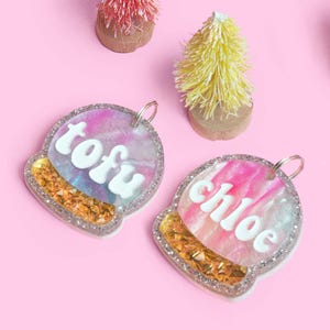 Holiday Snow Globe Pet Tag for Dogs and Cats | Personalized Christmas Snow Globe Dog Tag for Collar in Acrylic | Dog ID Tag and Cat Tag