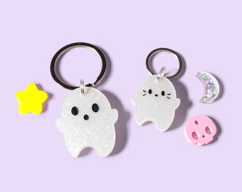 Custom Ghost Pet Tag for Dogs and Cats | Personalized Halloween Ghost ID Tag in White Black Green Acrylic | Engraved Dog Tag or Cat Tag