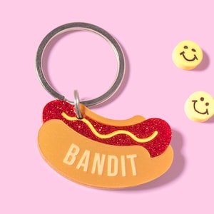 Custom Pet Tag for Dogs and Cats | Personalized Weiner Hot Dog Tag |  Pet ID Tag in Acrylic | Engraved Dog Tag