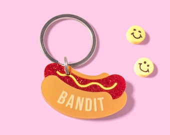Custom Pet Tag for Dogs and Cats | Personalized Weiner Hot Dog Tag |  Pet ID Tag in Acrylic | Engraved Dog Tag