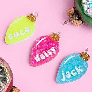 Holiday Pet Tag for Dogs and Cats | Personalized Christmas Light Dog Tag for Collar in Acrylic | Custom Christmas Dog ID Tag and Cat Tag