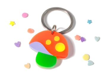 Custom Pet Tag for Dogs and Cats | Personalized Hippie Magic Mushroom Pet Tag in Neon Acrylic | Engraved Psychedelic Dog Tag or Cat Tag