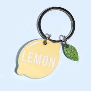 Custom Pet Tag for Dogs and Cats | Main Squeeze Personalized Lemon Pet ID Tag in Yellow Glitter Green Acrylic | Engraved Dog Tag or Cat Tag