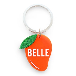 Custom Summer Pet Tag for Dogs and Cats | Personalized Mango Pet ID Tag in Orange Green Acrylic | Engraved Mango Dog Tag and Mango Cat Tag