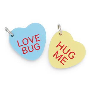 Custom Pet Tag for Dogs and Cats | Personalized Candy Hearts Love Hearts Pet ID Charm in Acrylic | Engraved Dog Tag or Cat Tag
