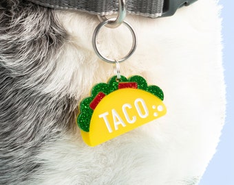 Custom Pet Tag for Dogs and Cats |  Taco bout Awesome Personalized Taco Pet ID Tag in Acrylic | Engraved Dog Tag or Cat Tag | cinco de mayo