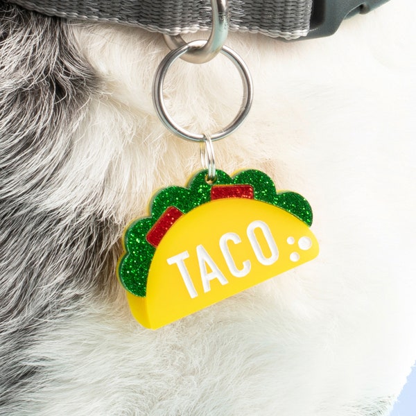 Custom Pet Tag for Dogs and Cats |  Taco bout Awesome Personalized Taco Pet ID Tag in Acrylic | Engraved Dog Tag or Cat Tag | cinco de mayo