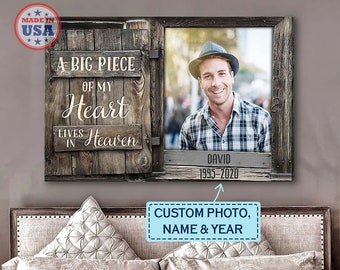 Best Seller: Personalized Canvas A Big Piece Of My Heart Lives In Heaven , Sympathy Gift, Memorial Wall Art, Loss Signs, Loss of Dad/Mom