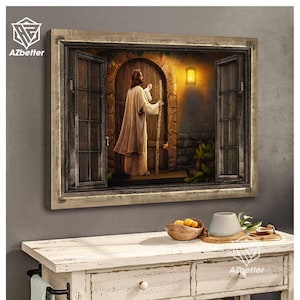 Jesus Knocks The Door Canvas Prints, God Art Painting, Christian Home Decor, Religious Gift, Church Decor, Christ Art