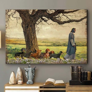 God With Dachshund Canvas, Dachshund Dog Lovers Gift Canvas, Christian Gift Canvas, Jesus Christ Art, Home Decor