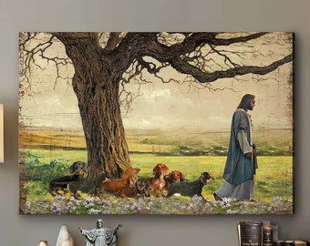 God With Dachshund Canvas, Dachshund Dog Lovers Gift Canvas, Christian Gift Canvas, Jesus Christ Art, Home Decor