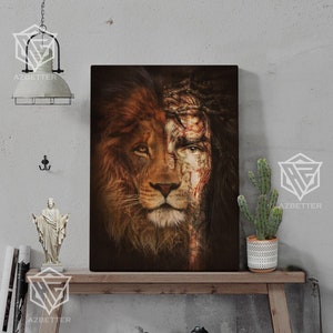 The Lion Of Judah Perfect Combination Canvas Lion and Jesus Christ Wall Art, Christian Home Decor, God Lover Jesus Picture