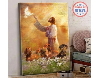 God With Dachshund Canvas, Prince of Peace Art, Dachshund Dog Lovers Gift Canvas, Christian Gift Canvas, Jesus Christ Art, Home Decor