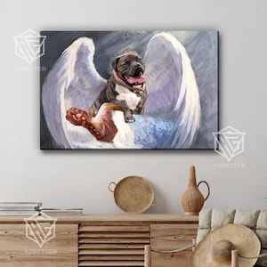 Personalized Canvas Dog Will Protect You, Beautiful Night Dog With Angel Wing, Custom Memorial Dog Mom Gift, Master Bedroom Wall Art