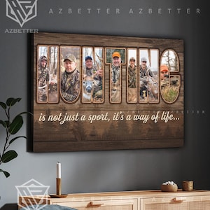 Personalized Hunting Photo Collage Canvas – Custom Deer Hunting Wall Art – Rustic Gift for Hunters, Outdoorsmen, Father&#39;s Day Gift For Dad