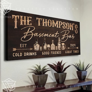 Custom Family Name Bar Sign Personalized Year Established, Rustic Home Bar Decor, Man Cave Wall Art, Housewarming Gift For Him