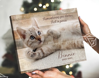Personalized Cat Memorial Canvas Wall Art, Passing Gift Pet Loss Frame, Sympathy Cat Custom Cat Portrait Photo | Proof After 5 Hours