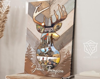 Personalized Deer Hunting Photo Collage Canvas, Custom Hunters Gift, Rustic Wall Art for Outdoor Enthusiasts, Father's Day Gift For Husband