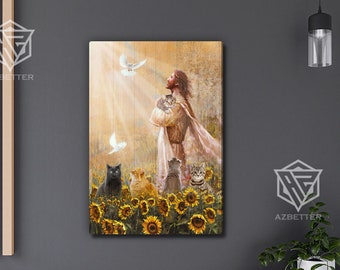 Cats With Jesus Canvas, God Wall Art, Christian Home Decor, Cat Lover Gift, Religious Artwork, Cat Mom, Christmas Wall Art