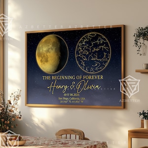 Tela personalizzata con mappa delle stelle e fasi lunari – Arte murale personalizzata con cielo notturno per data – Stampa The Night We Met, regalo per fidanzato