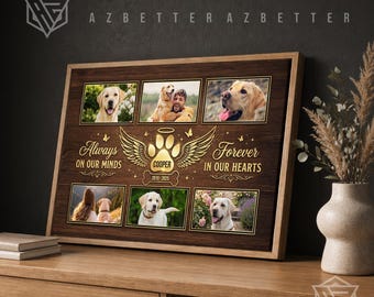 Dog Memorial Canvas Personalized Always On Our Minds Forever In Our Hearts Dog Memorial, Pet Loss Gift Custom Photos Name