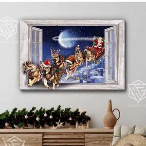 Christmas Wall Art - Funny German Shepherd With Santa, German Shepherd Lovers Gift, Christian Home Decor