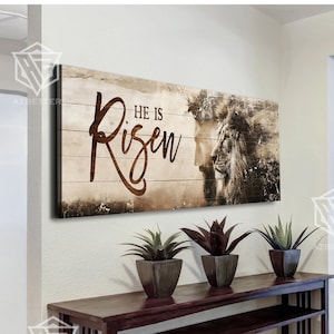 He Is Risen Canvas Art Lion Of Judah Wall Art, Christian Housewarming God Home Decor, Religious Bible Verses Signs, Jesus Artwork
