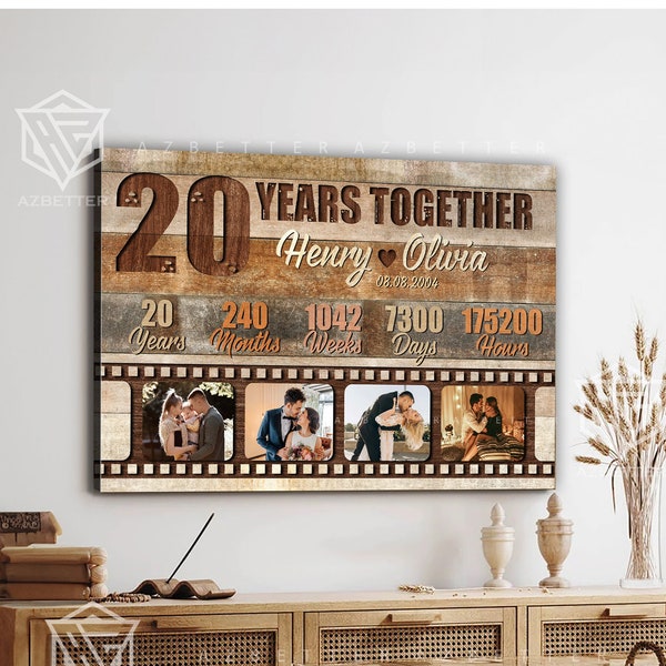 Personalized Anniversary Canvas 20 Years Together, Wedding 20 Anniversary Wall Art, Custom Couple Photo Collage