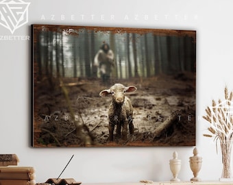 The Good Shepherd Is Coming Canvas He Left The 99 To Rescue Me, God Wall Art, Christian Home, Jesus Running After Lost Lamb Painting Art