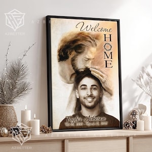 Personalized Canvas Safe In God's Arms Portrait With Jesus, Sympathy Gift Rest In Peace, Loss of Son, Memorial Wall Art, Christmas In Heaven image 1