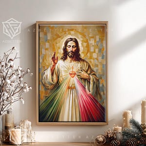 Sacred Heart of Jesus Canvas Wall Art, Divine Mercy Picture, Catholic Christian Religious Home Decor