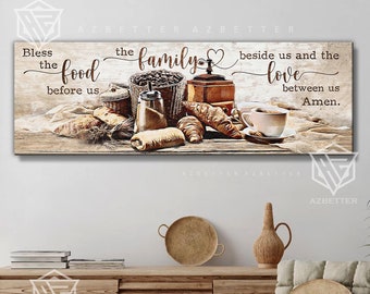Bless The Food Before Us The Family Beside Us Canvas, Kitchen Wall Art Christian Home Decor, Farmhouse Decor, Mother's Day Gift For Mom
