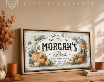Personalized Pumpkin Patch Sign Custom Family Name & Location, Farmhouse Fall Decor, Rustic Autumn Wall Art, Thanksgiving Sign