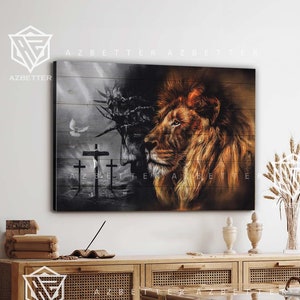 Lion Of Judah Canvas Art, God And Lion Wall Art, Religious Home Decor, Spiritual Faith Artwork, Inspirational Christian Gift