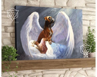 Boxer Dog Canvas - Slepping Girl I'll Protect You, Beautiful Night Boxer Dog With Angel Wing, Bedroom Wall Art, Dog Mom Gift